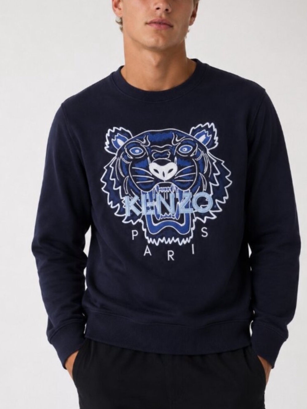 Kenzo Men's Blue Icons Tiger Logo Cotton Crew Sweatshirt Size XL 8530